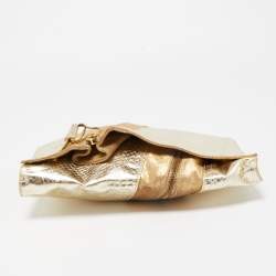 Pre Owned Jimmy Choo Gold Snakeskin and Laminated Suede Martha Clutch