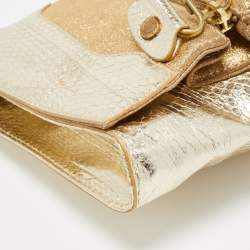Pre Owned Jimmy Choo Gold Snakeskin and Laminated Suede Martha Clutch
