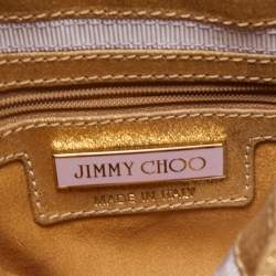 Pre Owned Jimmy Choo Gold Snakeskin and Laminated Suede Martha Clutch