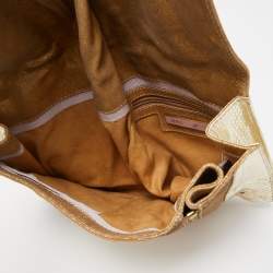 Pre Owned Jimmy Choo Gold Snakeskin and Laminated Suede Martha Clutch