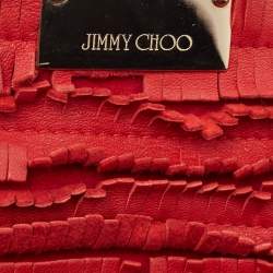 Pre Owned Jimmy Choo Red Leather and Suede Fringe Clutch