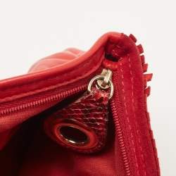 Pre Owned Jimmy Choo Red Leather and Suede Fringe Clutch