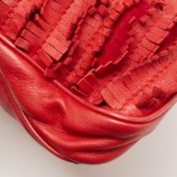 Pre Owned Jimmy Choo Red Leather and Suede Fringe Clutch
