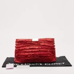 Pre Owned Jimmy Choo Red Leather and Suede Fringe Clutch