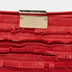 Pre Owned Jimmy Choo Red Leather and Suede Fringe Clutch