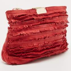 Pre Owned Jimmy Choo Red Leather and Suede Fringe Clutch