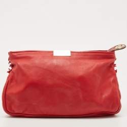 Pre Owned Jimmy Choo Red Leather and Suede Fringe Clutch