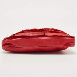 Pre Owned Jimmy Choo Red Leather and Suede Fringe Clutch
