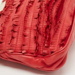 Pre Owned Jimmy Choo Red Leather and Suede Fringe Clutch