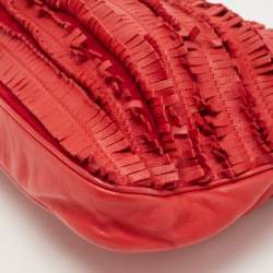 Pre Owned Jimmy Choo Red Leather and Suede Fringe Clutch