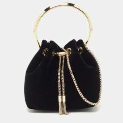 Pre Owned Jimmy Choo Black Velvet BonBon Bucket Bag