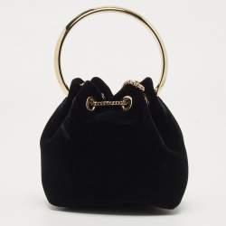Pre Owned Jimmy Choo Black Velvet BonBon Bucket Bag