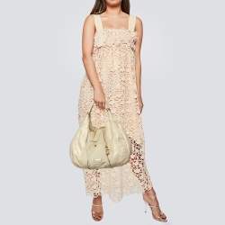 Pre Owned Jimmy Choo Beige/Gold Leather and Suede Mandah Expandable Hobo