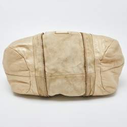 Pre Owned Jimmy Choo Beige/Gold Leather and Suede Mandah Expandable Hobo