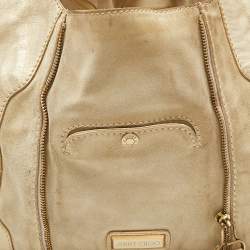 Pre Owned Jimmy Choo Beige/Gold Leather and Suede Mandah Expandable Hobo