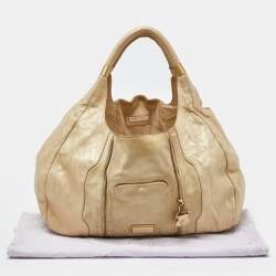 Pre Owned Jimmy Choo Beige/Gold Leather and Suede Mandah Expandable Hobo