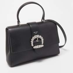 Jimmy Choo Black Medium Cheri Crystals Top Handle Bag