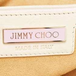 Jimmy Choo Off White/Light Beige Distressed Leather and Snakeskin Trims Bree Satchel