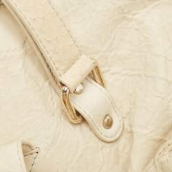 Jimmy Choo Off White/Light Beige Distressed Leather and Snakeskin Trims Bree Satchel
