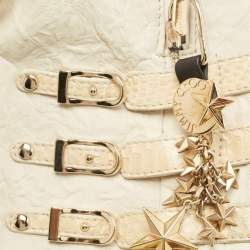 Jimmy Choo Off White/Light Beige Distressed Leather and Snakeskin Trims Bree Satchel