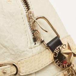 Jimmy Choo Off White/Light Beige Distressed Leather and Snakeskin Trims Bree Satchel