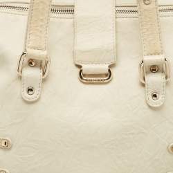 Jimmy Choo Off White/Light Beige Distressed Leather and Snakeskin Trims Bree Satchel