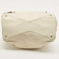 Jimmy Choo Off White/Light Beige Distressed Leather and Snakeskin Trims Bree Satchel