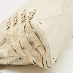 Jimmy Choo Off White/Light Beige Distressed Leather and Snakeskin Trims Bree Satchel