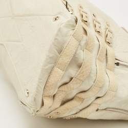 Jimmy Choo Off White/Light Beige Distressed Leather and Snakeskin Trims Bree Satchel