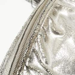 Pre Owned Jimmy Choo Silver Cracking Leather Double Zip Tassel Clutch