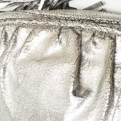 Pre Owned Jimmy Choo Silver Cracking Leather Double Zip Tassel Clutch