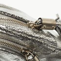 Pre Owned Jimmy Choo Silver Cracking Leather Double Zip Tassel Clutch