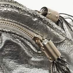 Pre Owned Jimmy Choo Silver Cracking Leather Double Zip Tassel Clutch