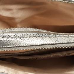 Pre Owned Jimmy Choo Silver Cracking Leather Double Zip Tassel Clutch