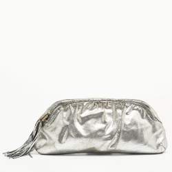 Pre Owned Jimmy Choo Silver Cracking Leather Double Zip Tassel Clutch