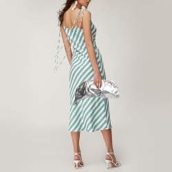 Pre Owned Jimmy Choo Silver Cracking Leather Double Zip Tassel Clutch