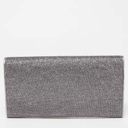 Pre Owned Jimmy Choo Silver Glitter and Leather Metal Logo Flap Clutch