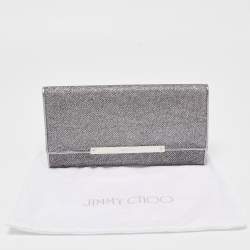 Pre Owned Jimmy Choo Silver Glitter and Leather Metal Logo Flap Clutch