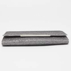 Pre Owned Jimmy Choo Silver Glitter and Leather Metal Logo Flap Clutch