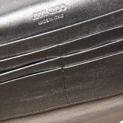 Pre Owned Jimmy Choo Silver Glitter and Leather Metal Logo Flap Clutch