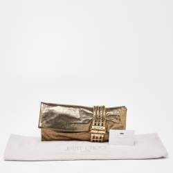 Pre Owned Jimmy Choo Gold Shimmery Leather Chandra Clutch