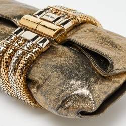 Pre Owned Jimmy Choo Gold Shimmery Leather Chandra Clutch