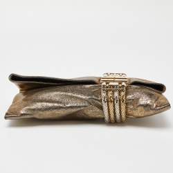 Pre Owned Jimmy Choo Gold Shimmery Leather Chandra Clutch
