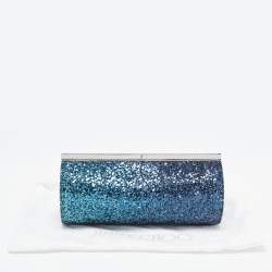 Pre Owned Jimmy Choo Blue/Green Glitter Twill Tube Clutch