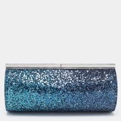 Pre Owned Jimmy Choo Blue/Green Glitter Twill Tube Clutch
