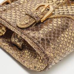 Pre Owned Jimmy Choo Go;ld Watersnake Leather Tulita Wristlet Clutch