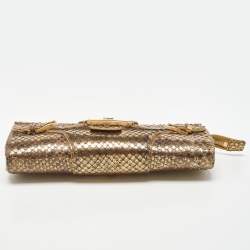 Pre Owned Jimmy Choo Go;ld Watersnake Leather Tulita Wristlet Clutch