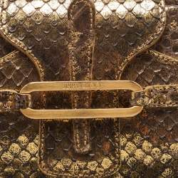 Pre Owned Jimmy Choo Go;ld Watersnake Leather Tulita Wristlet Clutch