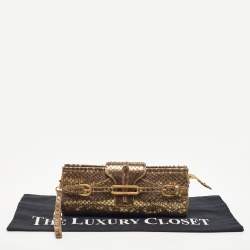 Pre Owned Jimmy Choo Go;ld Watersnake Leather Tulita Wristlet Clutch
