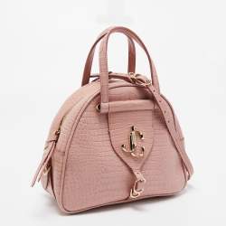 Jimmy Choo Pink Croc Embossed Leather Small Varenne Bowler Bag